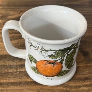 Vintage Lauffer ORANGE Coffee Mug White Stoneware Japan 12 oz Cup